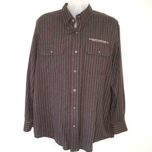 Harley Davidson Shirt Mens Medium Button Up Black Red Gray Embroidered Back Logo